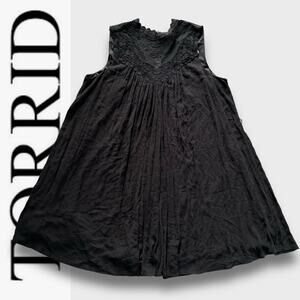 TORRID FLOWY BOHO WESTERN CROCHET YOKE GAUZE A LINE DRESS BLACK 3X